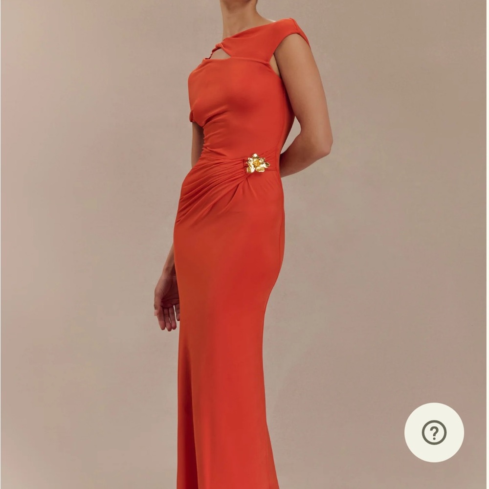 Meshki Orange Asymmetrical Ruched Sheath Dress